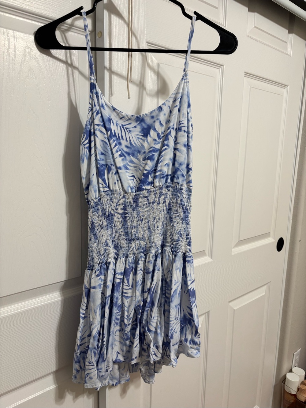 Ocean Drive Blue and White Leaf-Print Mini Dress